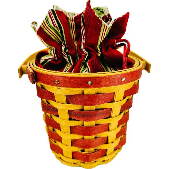 Longaberger PEPPERMINT STRIPE Red Tree Trimming Lid Liner Protector Tie-on Box - Picture 3 of 9